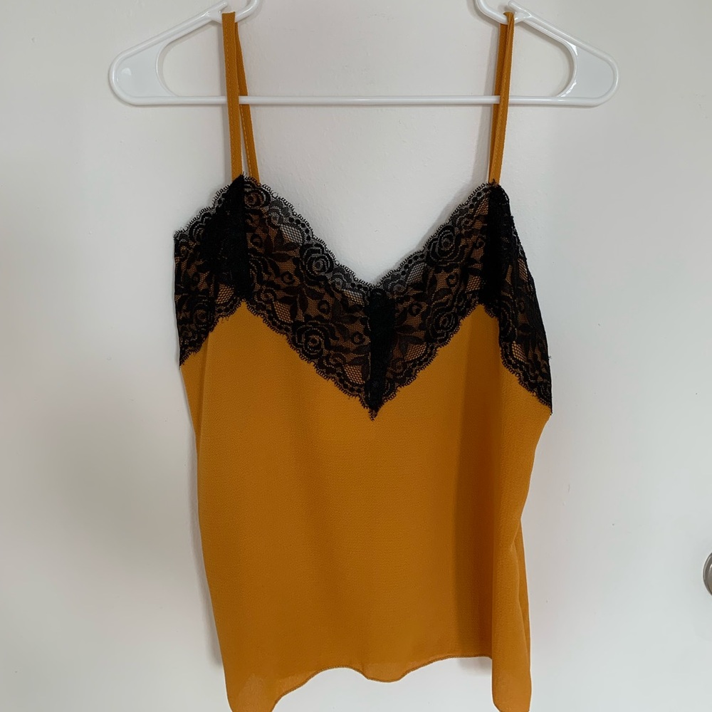 Mustard Strappy Laced Camisole by Kali Fashion from Italy, Size 8